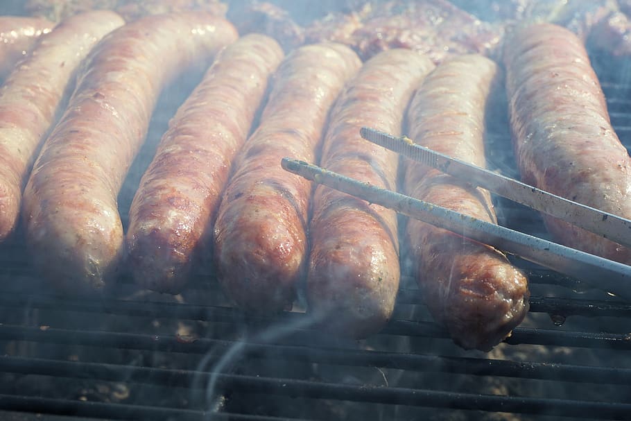 grill, sausage, grilling, grill sausage, barbecue, bratwurst, food, eat, meat, sizzle