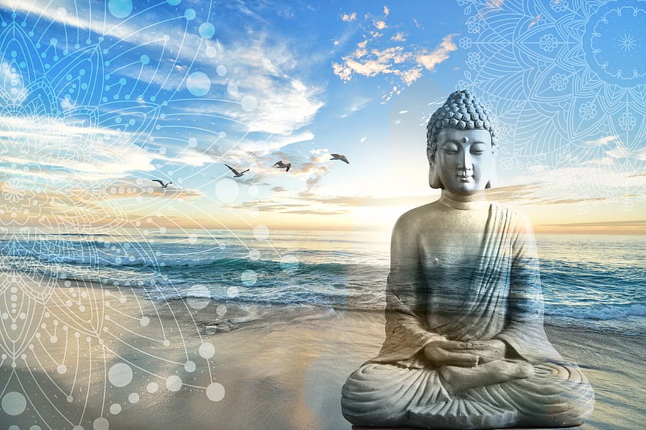 Budha, fantasi, zen, mandala, mer, langit, pemandangan, meditasi, agama, gaib