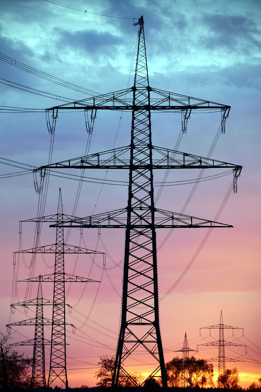 Alto, tensión, electricidad, poste, corriente, refuerzo, línea eléctrica, energía, alto voltaje, postes de energía