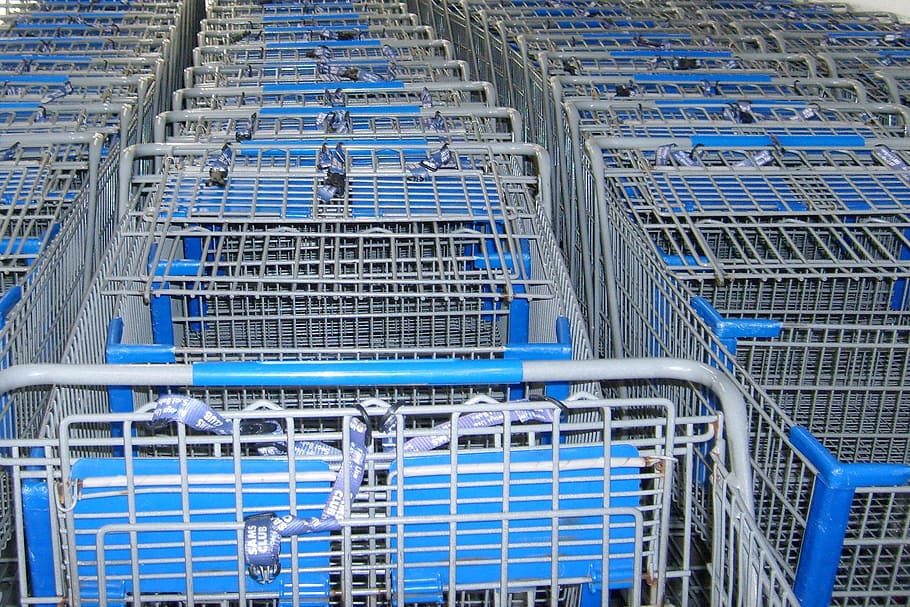 pile, blue, gray, shopping carts, Cart, Buggy, Shopping, Basket, Trolley, shopping, basket