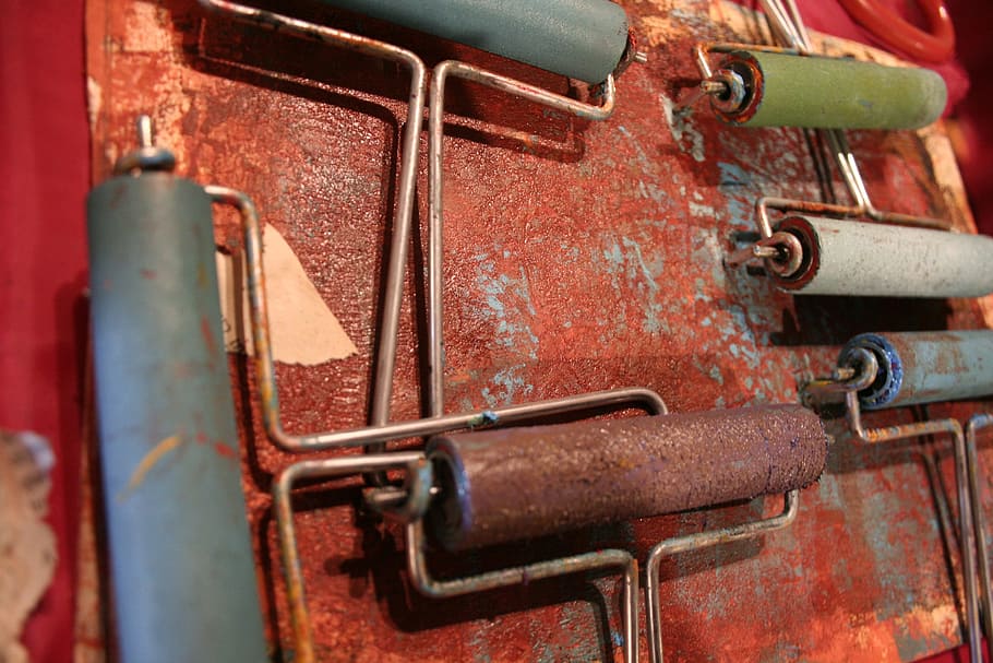 old, laboratory, printing, metal, rusty, close-up, machinery, red, day, obsolete