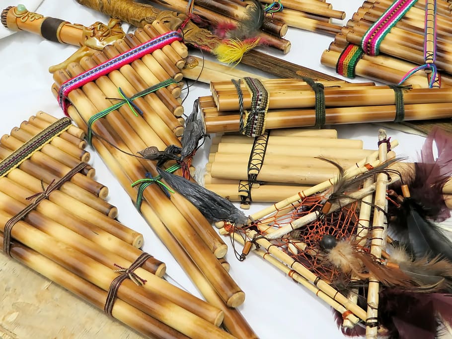 ecuador, otavalo, pan flute, ethnic, market, traditional, crafts, music, indoors, still life