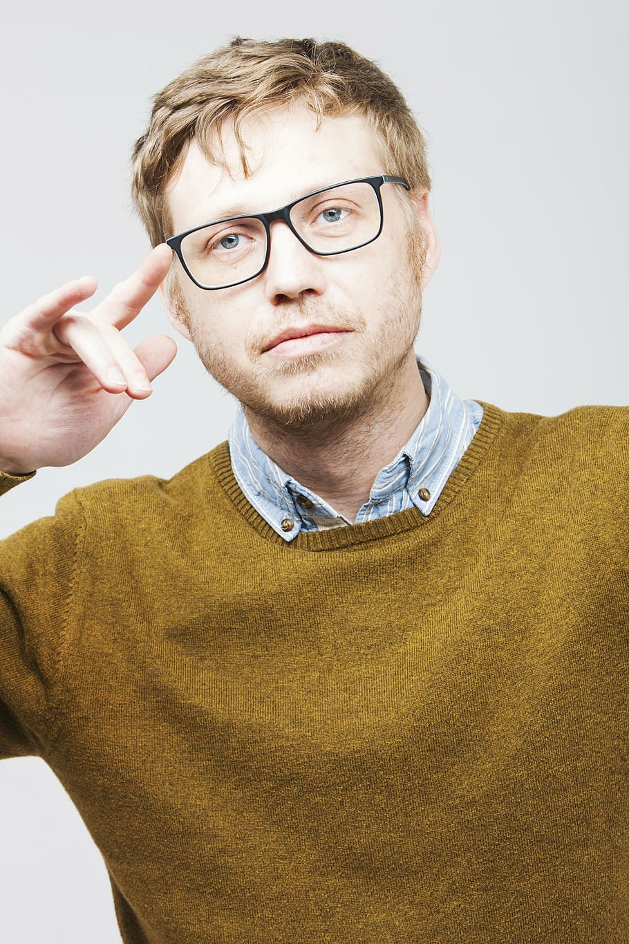 man, wearing, brown, sweater, eyeglasses, startup, glasses, bart, young, blond