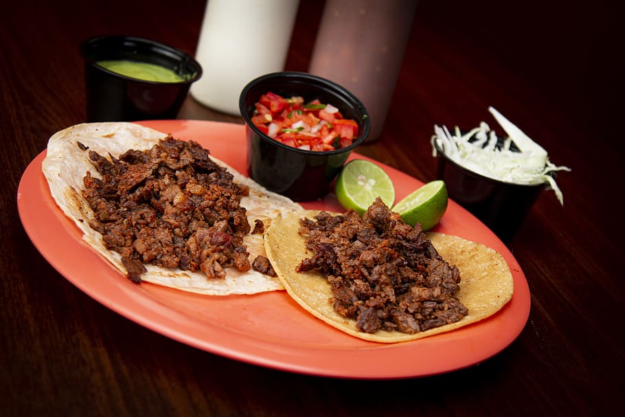 taco, Meksiko, masakan, makan siang, makan, lezat, makanan, makanan dan minuman, siap makan, meja
