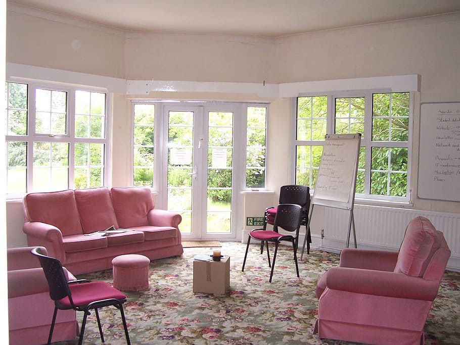 pink, sofa chair, 3-seat, house, living room, sofa, lounge, settee, interior, room