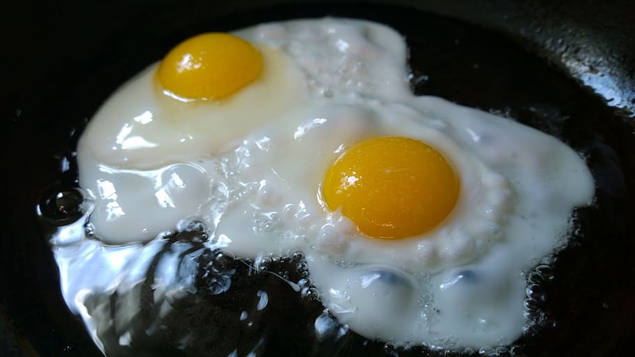 two fried eggs, fried eggs, breakfast, food, kitchen, proteins, egg, egg yolk, food and drink, fried egg