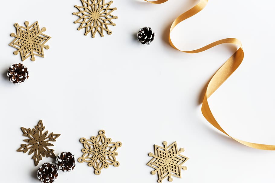 gold snowflakes, background, celebrate, celebration, christmas, copy space, decorate, decoration, design space, festival
