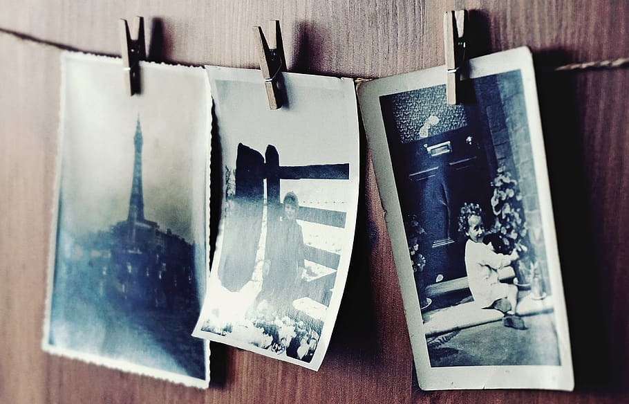 vintage, familia, fotos, antiguo, envejecido, fotografía, recuerdos, historia, mesa, primer plano
