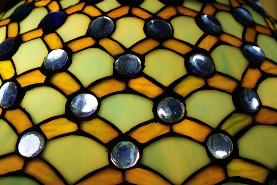 lampshade, tiffany, colorful, glass, yellow, pattern, backgrounds, full frame, close-up, multi colored