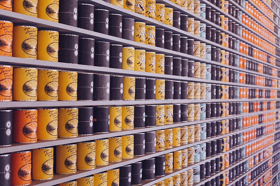 black, orange, tin, lot, file, canned food, cans, supermarket, food, canned