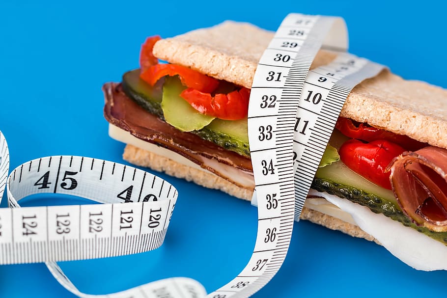white measuring tape, diet, snack, health, food, eating, nutrition, slimming, dieting, eat