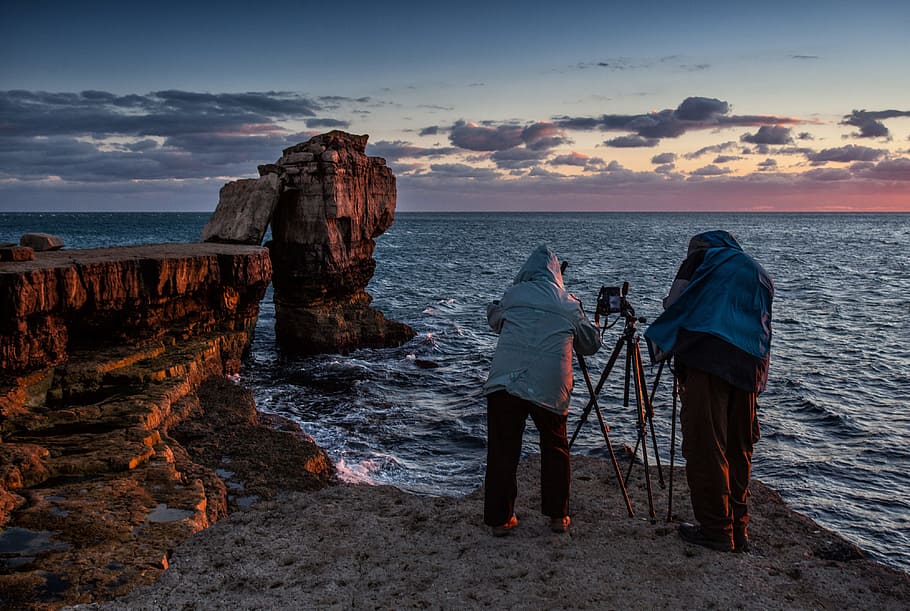 two, photographers, make, golden, hour, spectacular, golden hour, Jurassic Coast, Dorset, England