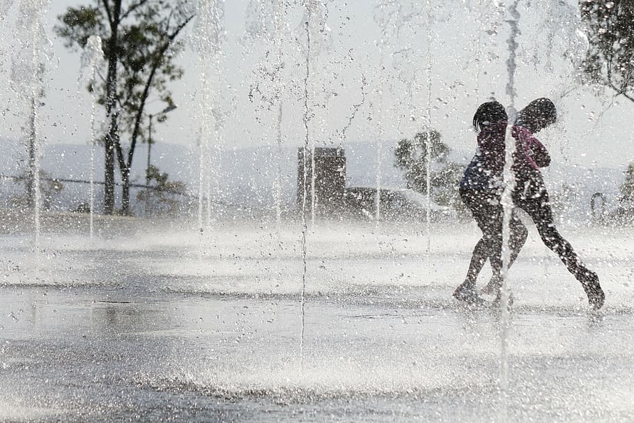 person, walking, area, filled, water, water dancer, sources, dancing ...