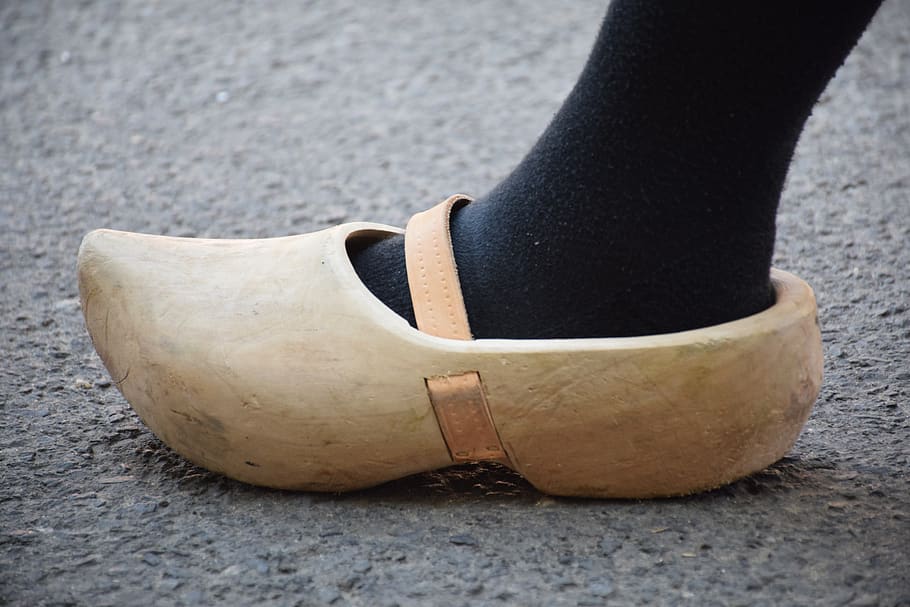 klomp, obstruir, el viejo zapato mecido, madera, holandés, holländisch, zapatos de madera, tradición, países bajos, pierna humana
