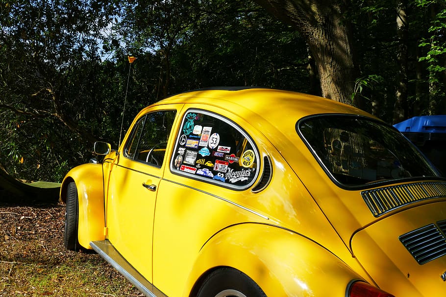 volkswagen, vw, car, vehicle, oldtimer, retro, transport, beetle, nostalgia, yellow