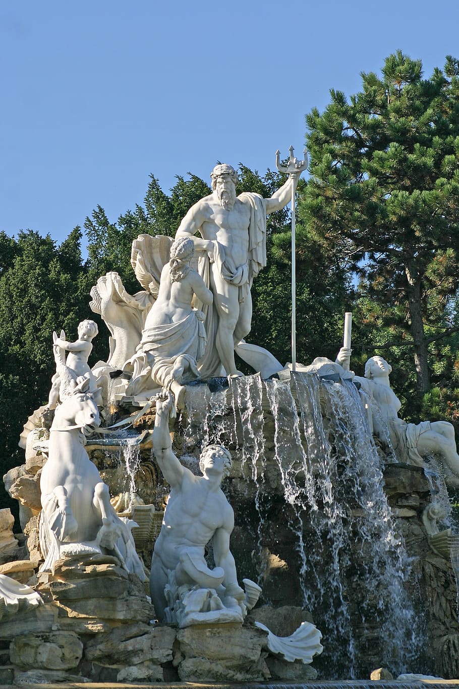 sculpture, the fountain of neptune, schönbrunn park, vienna, austria, art and craft, statue, representation, human representation, male likeness