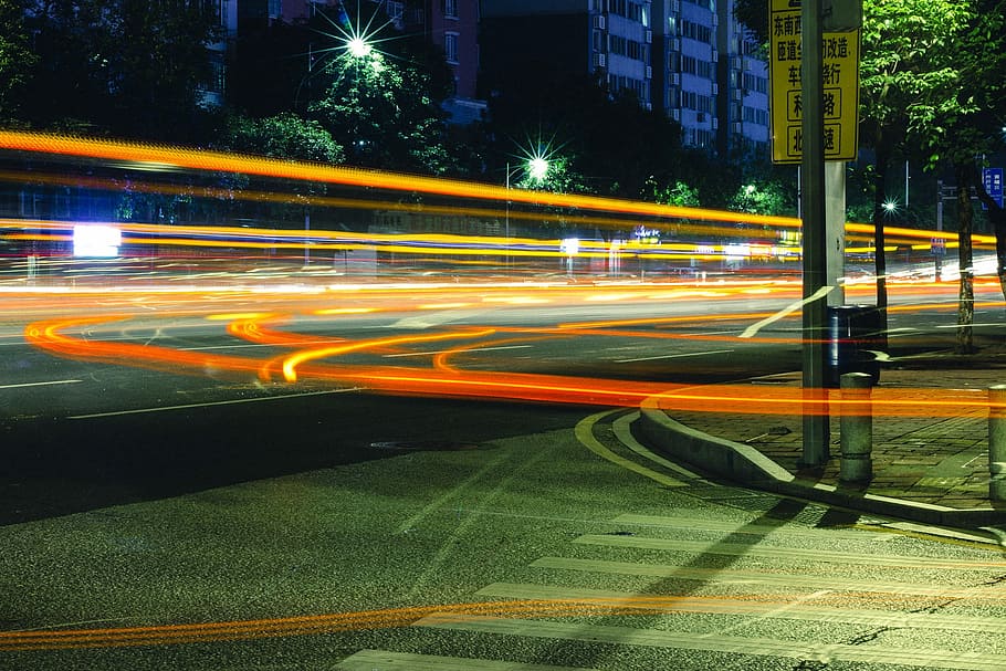 Delay, Evening, Street, speed, light trail, long exposure, night, motion, blurred motion, city