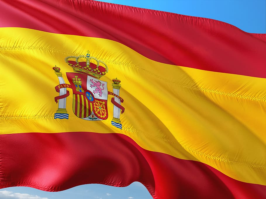 빨강, 노랑, 줄무늬, 깃발, 국제, EU, 유럽, 유럽 연합 국기, 스페인, 빨간