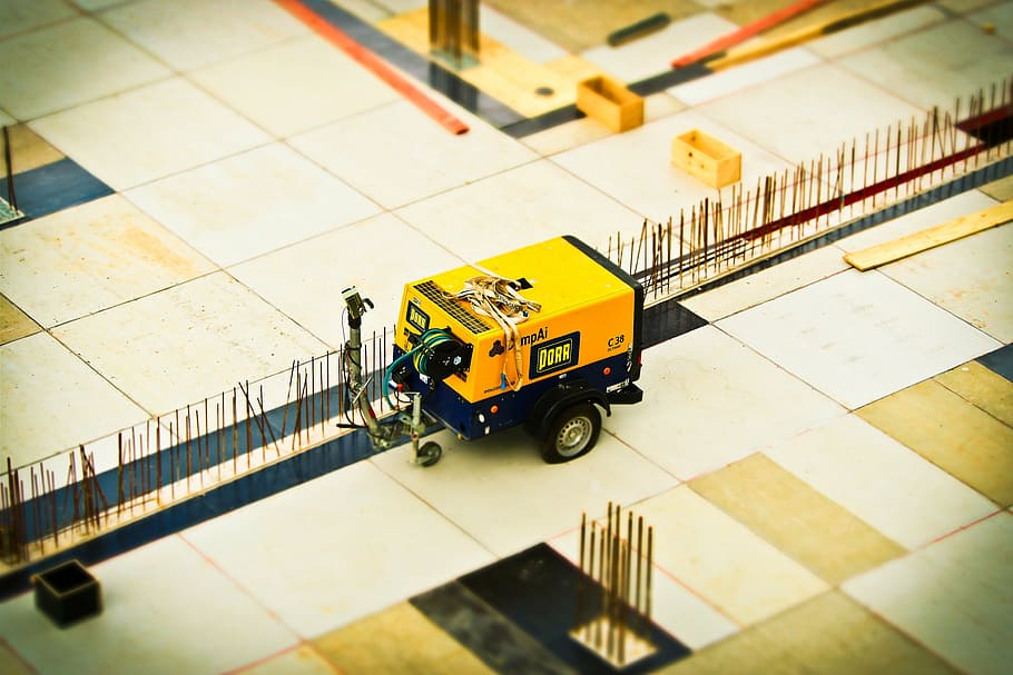 selective, focus photography, yellow, utility trailer toy, construction, site, build, construction work, house construction, building
