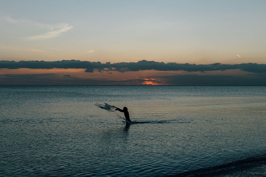 person, body, water, photography, sunset, nature, ocean, sea, sky, clouds