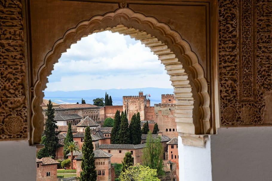 alhambra granada andaluzia, janela, andaluzia, arquitetura, árabe, mourisca, alhambra, granada, palácio, monumento