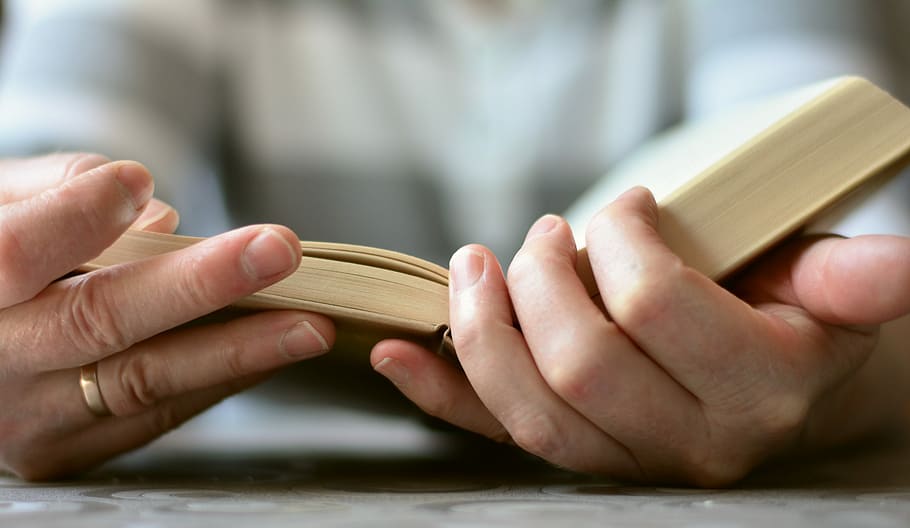 selective, focus photography, person reading book, hands, book, read, open book, bible, literature, book pages