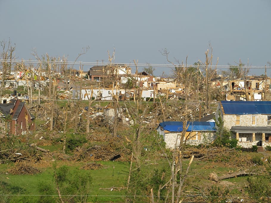 nua, árvores, casas, durante o dia, tornado, destruição, joplin, missouri, devastação, destroços