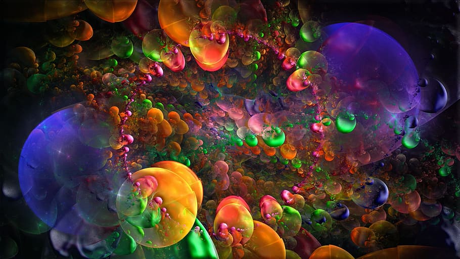 naranja, púrpura, digital, papel tapiz, verde, amarillo, microorganismos, ilustración, fractal, arte digital