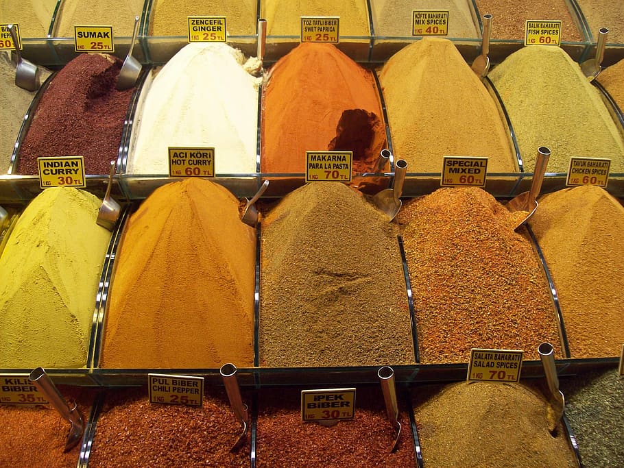 market, spices, oriental, bazaar, spice market, market stall, bazar, fragrance, dried, herbs