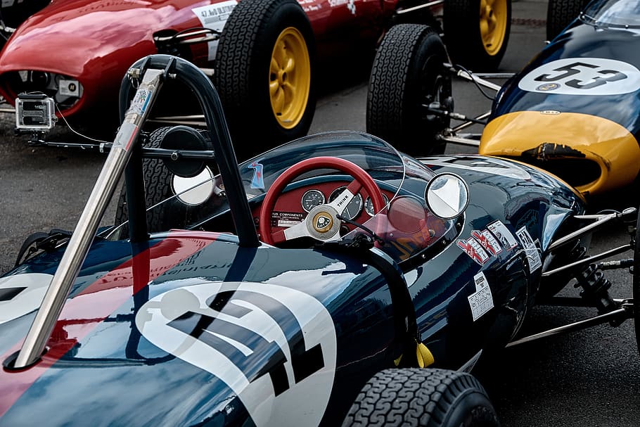 racing car, formula 1, historically, steering wheel, classic, nostalgia, motorsport, sport, dashboard, vintage