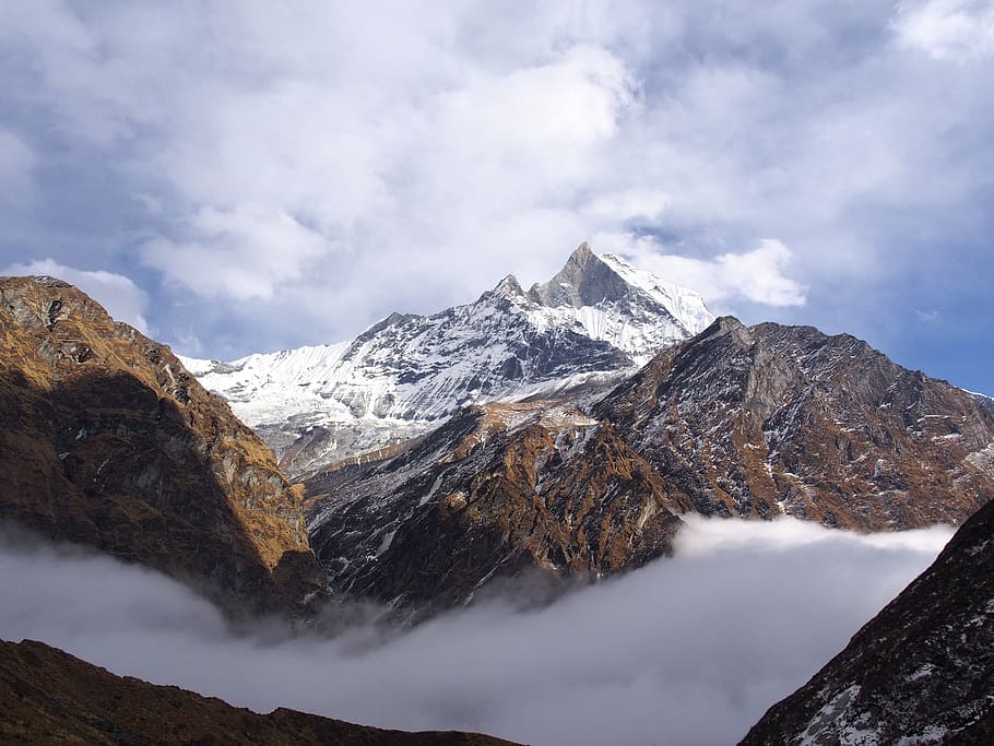 山, 頂上, 霧, 山頂, ネパール, ベースキャンプ, ヒマラヤ, 雪, 風景, 山脈