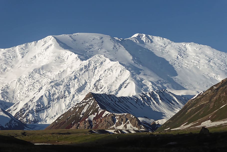 Quirguistão, montanhas, paisagem, natureza, nuvens, céu, geleira, neve, pamir, solidão