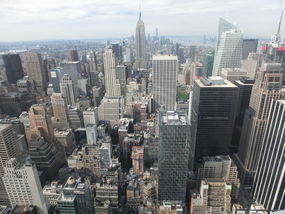 aerial, photography, empire state building, new, york, new york, usa, skyscraper, on top of the rock, america