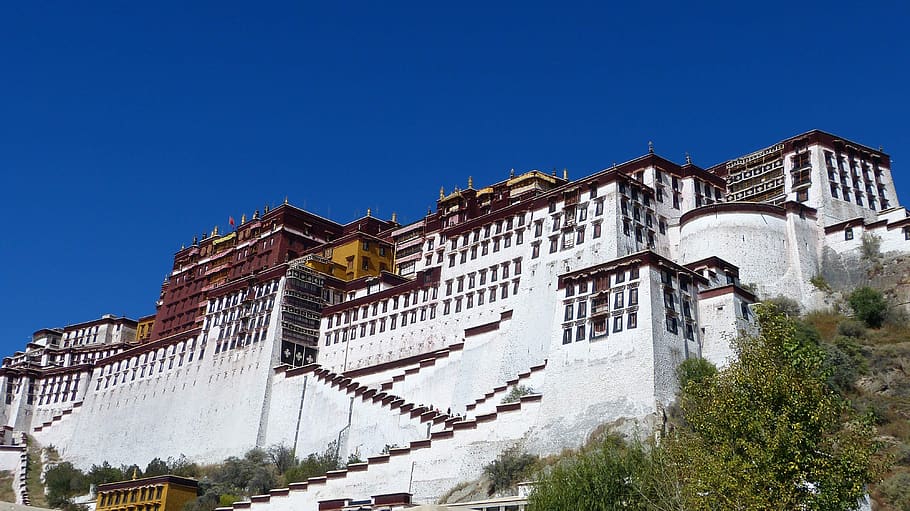 perjalanan, langit, tua, pariwisata, istana potala, lhasa, tibet, tempat-tempat menarik, eksterior bangunan, Arsitektur