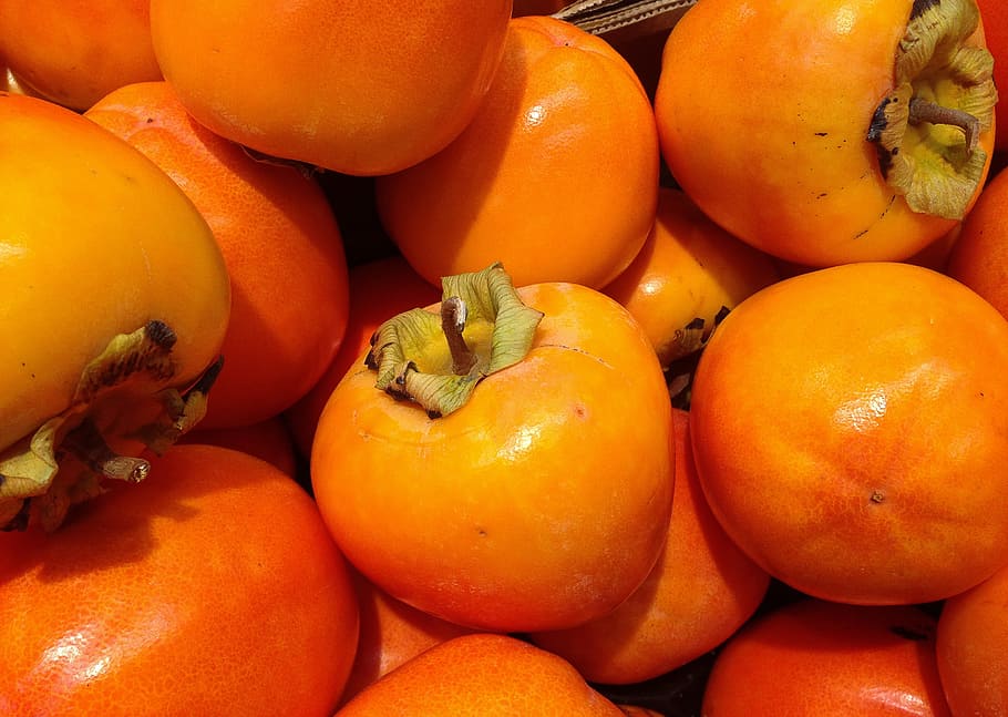 bunch, orange, fruits, fruit, persimmons, fall, food, food and drink, healthy eating, freshness