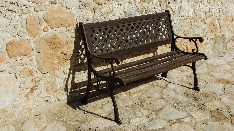 banco, de madera, de pared, de piedra, al aire libre, asiento, pared - característica de construcción, silla, muro de piedra, vacío