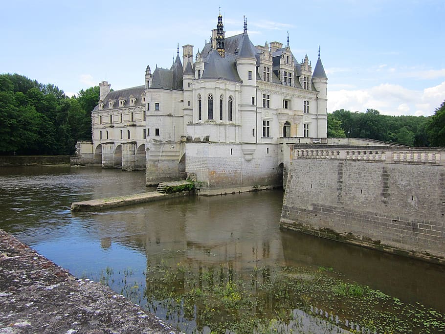 castillo de chenonceau, gótico, renacimiento, río cher, indre-et-loire, francia, arquitectura, agua, estructura construida, exterior del edificio