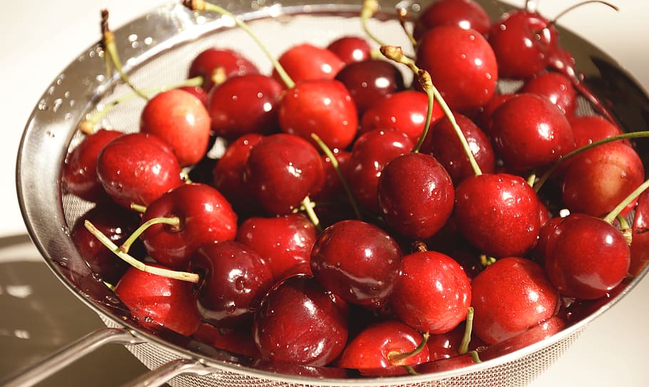 red cherries, cherries, fruit, fruits, red, vitamins, food and drink, food, healthy eating, bowl