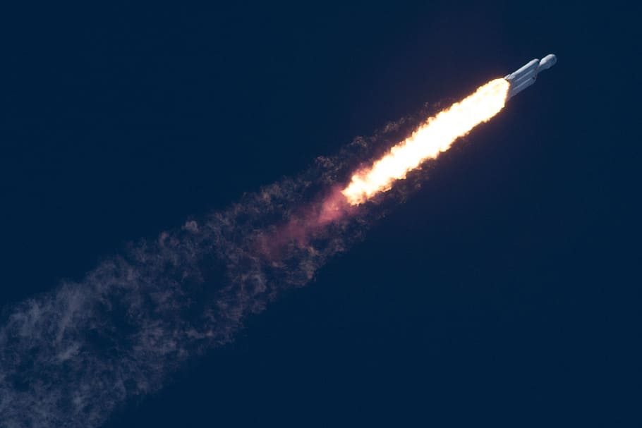 Falcon Heavy, Demo, Mission, meluncurkan kapal roket, langit, awan - langit, transportasi, pesawat terbang, kendaraan udara, pandangan sudut rendah