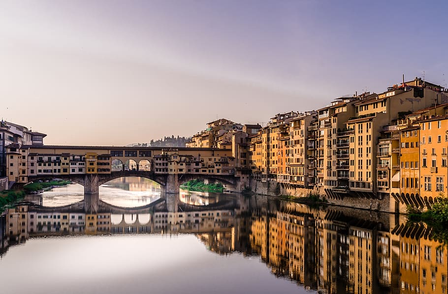 florence, ponte vecchio, tuscany, italy, river arno, landscape, reflections, architecture, built structure, building exterior