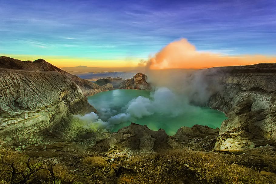 mountain, indonesia, volcano, landscape, travel, nature, asia, adventure, crater, java