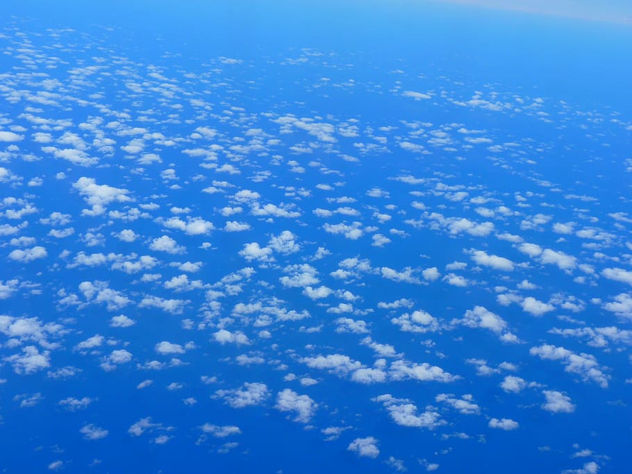 aéreo, fotografia, branco, nuvens, céu, espaço, azul, voo, marinha, infinito