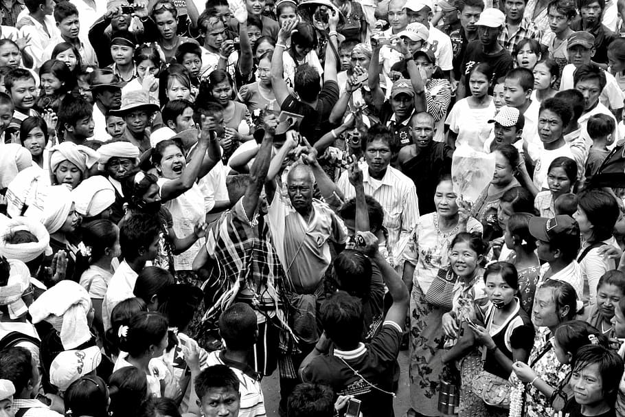 Demonstração, Birmanês, Pessoas, Mae Sot, grande grupo de pessoas, multidão, política, democracia, quadro completo, grupo de pessoas