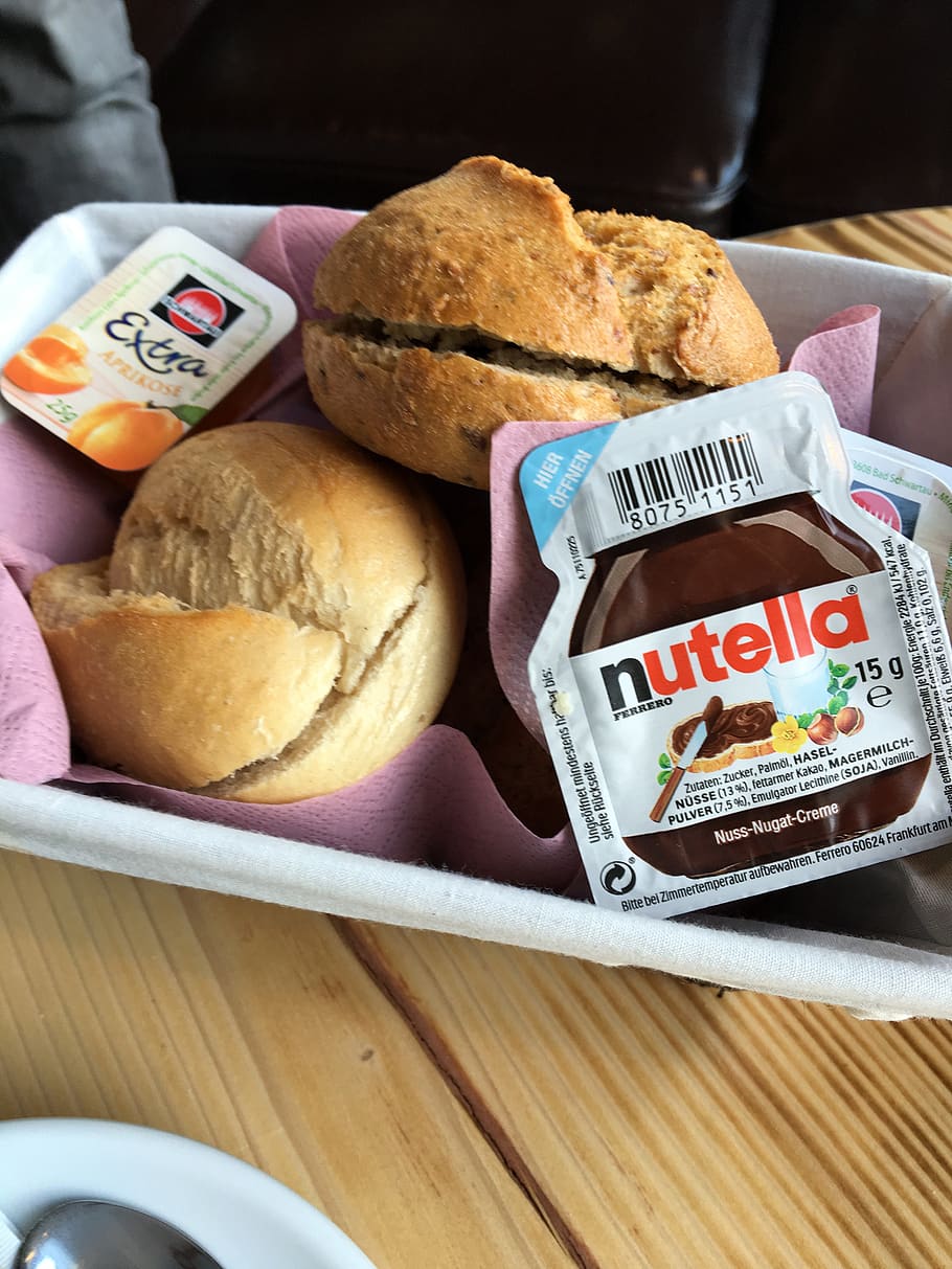 nutella, breakfast, roll, cakes, jam, eat, food, food and drink, bread, freshness