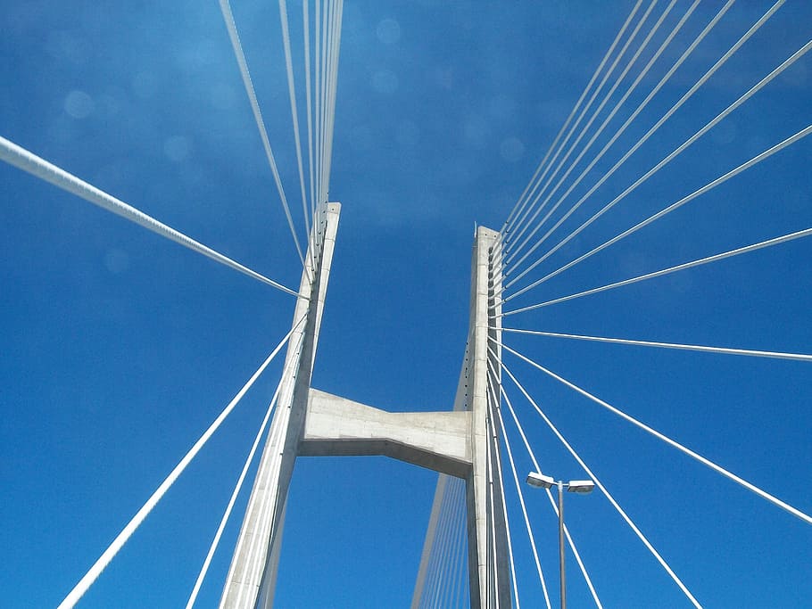 bridge, argentina, victoria, sky, low angle view, blue, built structure, architecture, connection, cable