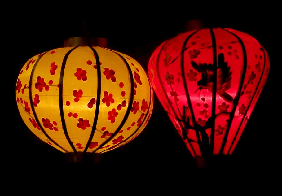 linternas chinas, hoi an, rojo, equipo de iluminación, celebracion, ninguna gente, linterna, fondo negro, linterna china, iluminado