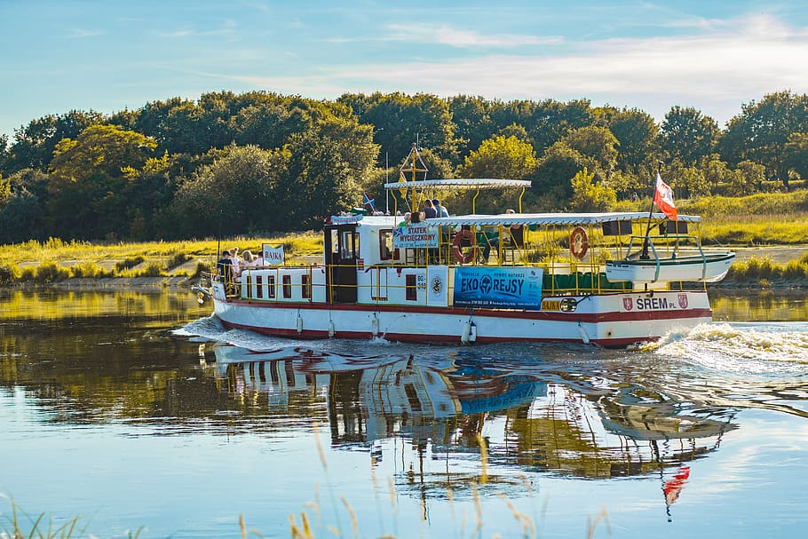 water, boat, the barge, steamer, river, tour, travel, sky, view, the background