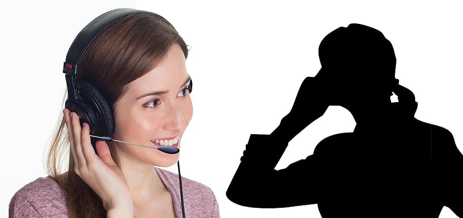 woman, wearing, headset, call, center agent, call center, service, consulting, information, talk