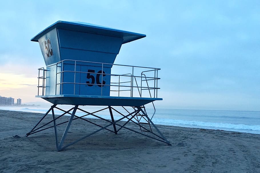 Beach, Ocean, Surf, California, surf, california, san diego, sea, horizon over water, water, lifeguard hut