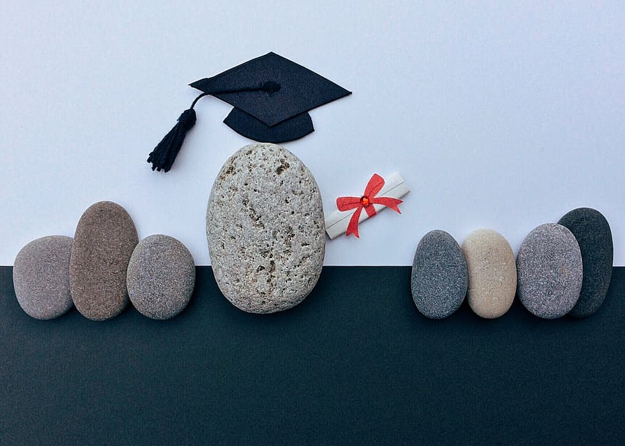 ocho, surtido, piedras de mar, graduación, diploma, educación, logro, graduado, certificado, académico